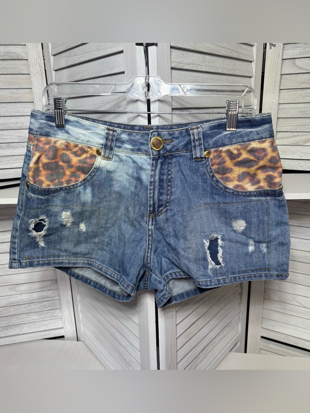 Equus Jeansyle Leopard Distressed Denim Shorts Women’s 12 Y2K